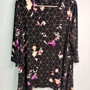Alfani Women's Geometric Floral Tunic - Black and Pink